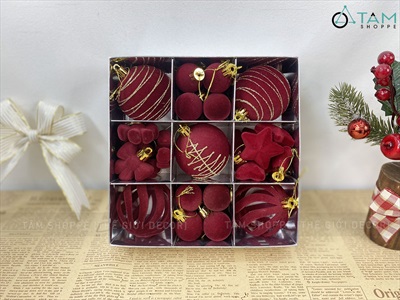 Hộp 35 phụ kiện châu nhung Đỏ phun kim tuyến Vàng [Nhiều kiểu - ĐK 3-6cm] PKT-X-08